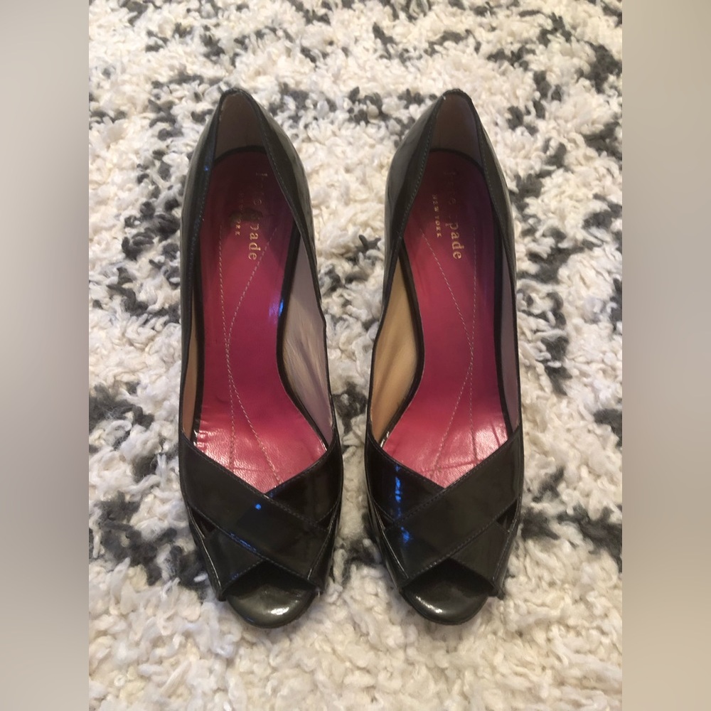 Kate Spade dark green peep toe heels size 6